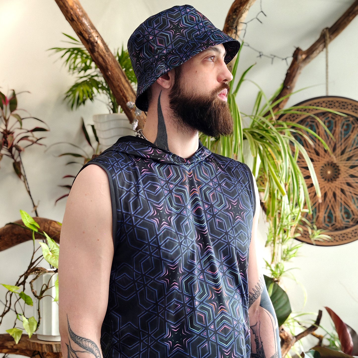 Sacred Geometry - Set Consisting of a Panama Hat and Sleeveless T-shirt UV Reactive (Copy)