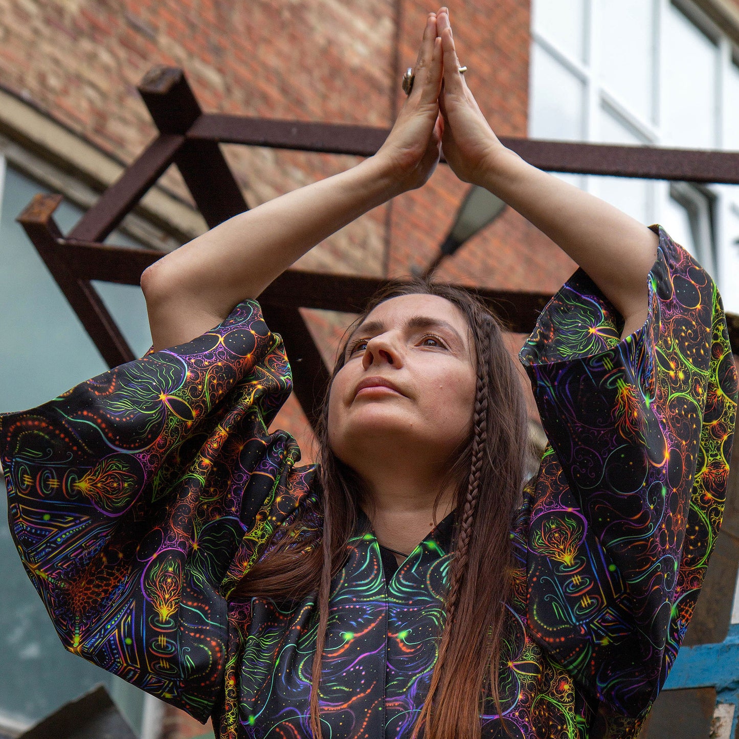 Blacklight Kimono , Rave Dress, Festival Tunic, Trippy Wear with sacred geometry (Unisex)