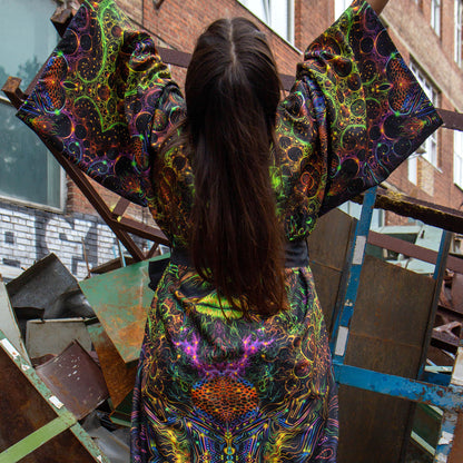 Blacklight Kimono , Rave Dress, Festival Tunic, Trippy Wear with sacred geometry (Unisex)