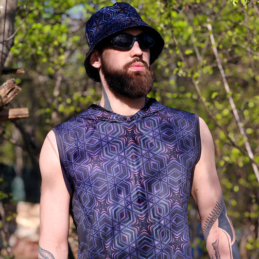 Sacred Geometry - Set Consisting of a Panama Hat and Sleeveless T-shirt UV Reactive (Copy)