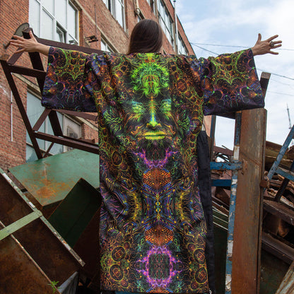 Blacklight Kimono , Rave Dress, Festival Tunic, Trippy Wear with sacred geometry (Unisex)