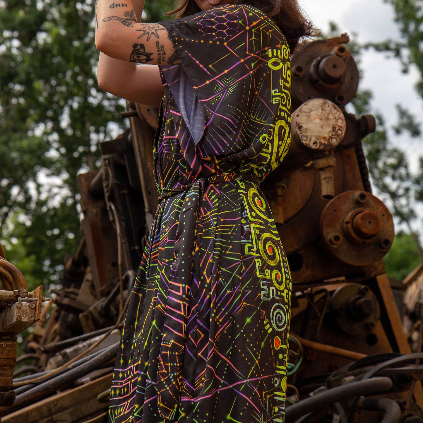 UV Blacklight Sleeveless Kimono -   Ancient Symbols (Unisex)