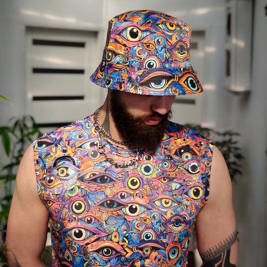 All eyes on me - Set Consisting of a Panama Hat and Sleeveless T-shirt UV Reactive