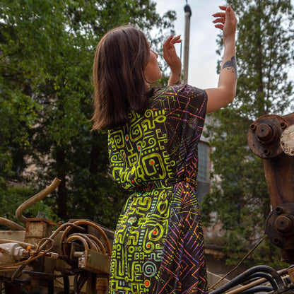 UV Blacklight Sleeveless Kimono -   Ancient Symbols (Unisex)
