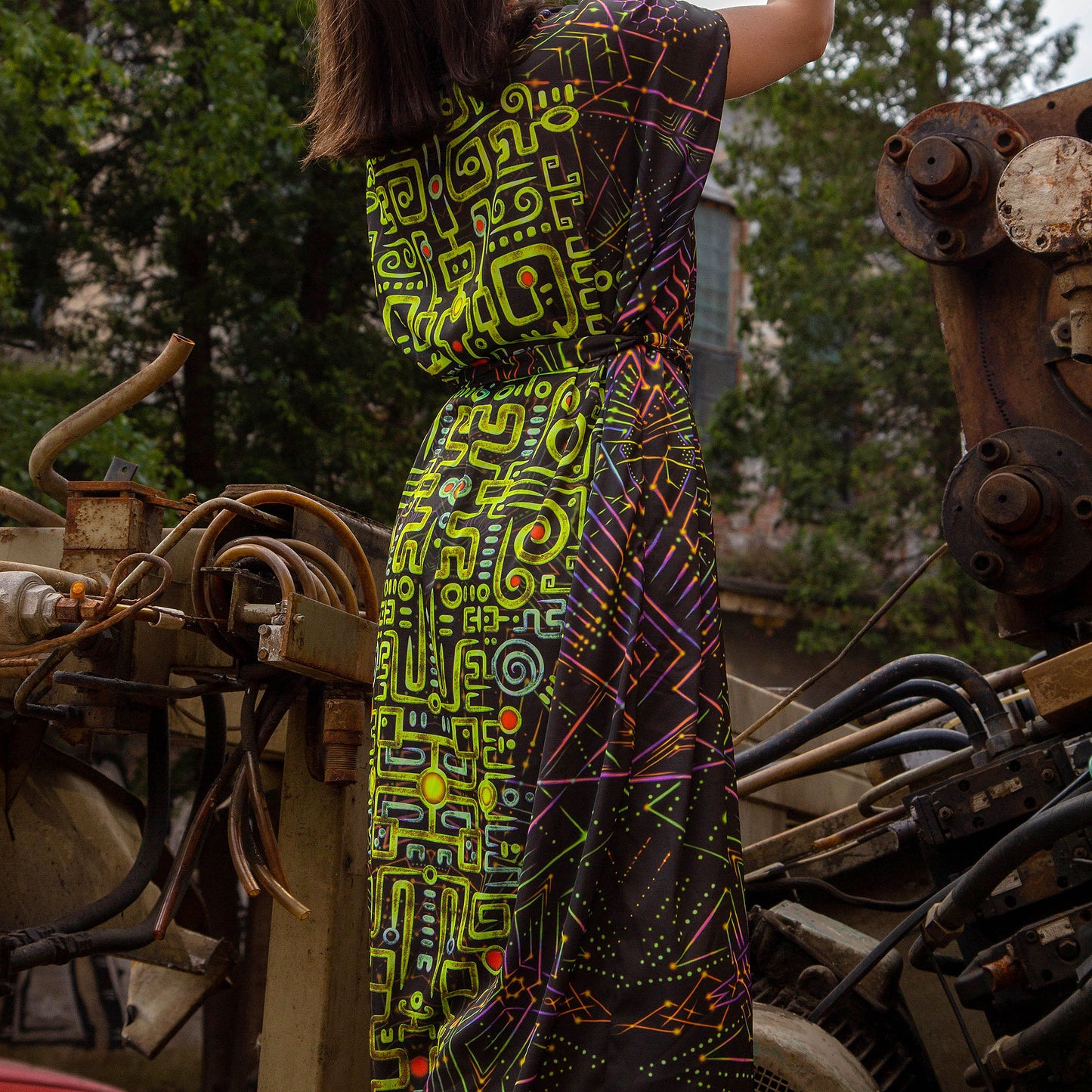 UV Blacklight Sleeveless Kimono -   Ancient Symbols (Unisex)