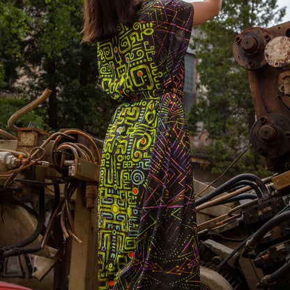 UV Blacklight Sleeveless Kimono -   Ancient Symbols (Unisex)