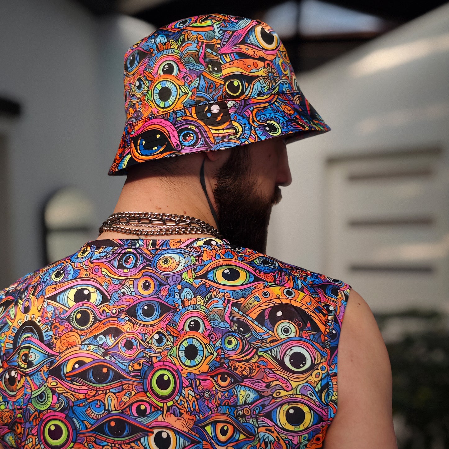 All eyes on me - Set Consisting of a Panama Hat and Sleeveless T-shirt UV Reactive