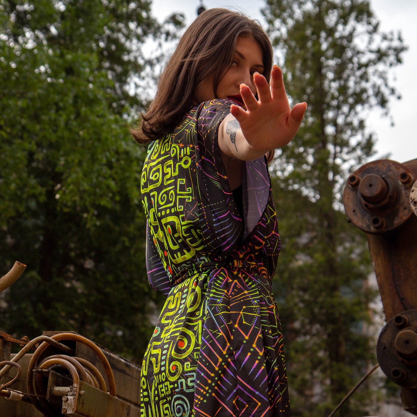 UV Blacklight Sleeveless Kimono -   Ancient Symbols (Unisex)