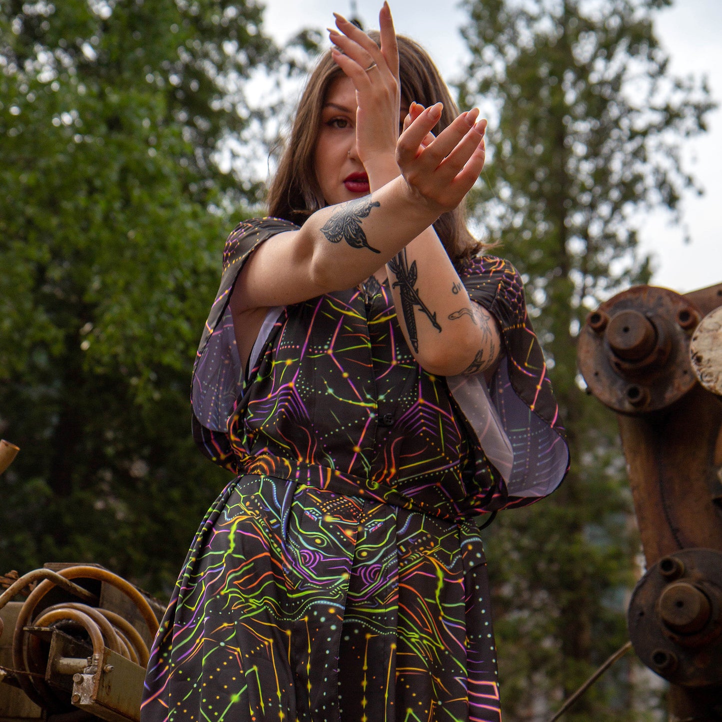 UV Blacklight Sleeveless Kimono -   Ancient Symbols (Unisex)
