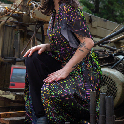 UV Blacklight Sleeveless Kimono -   Ancient Symbols (Unisex)