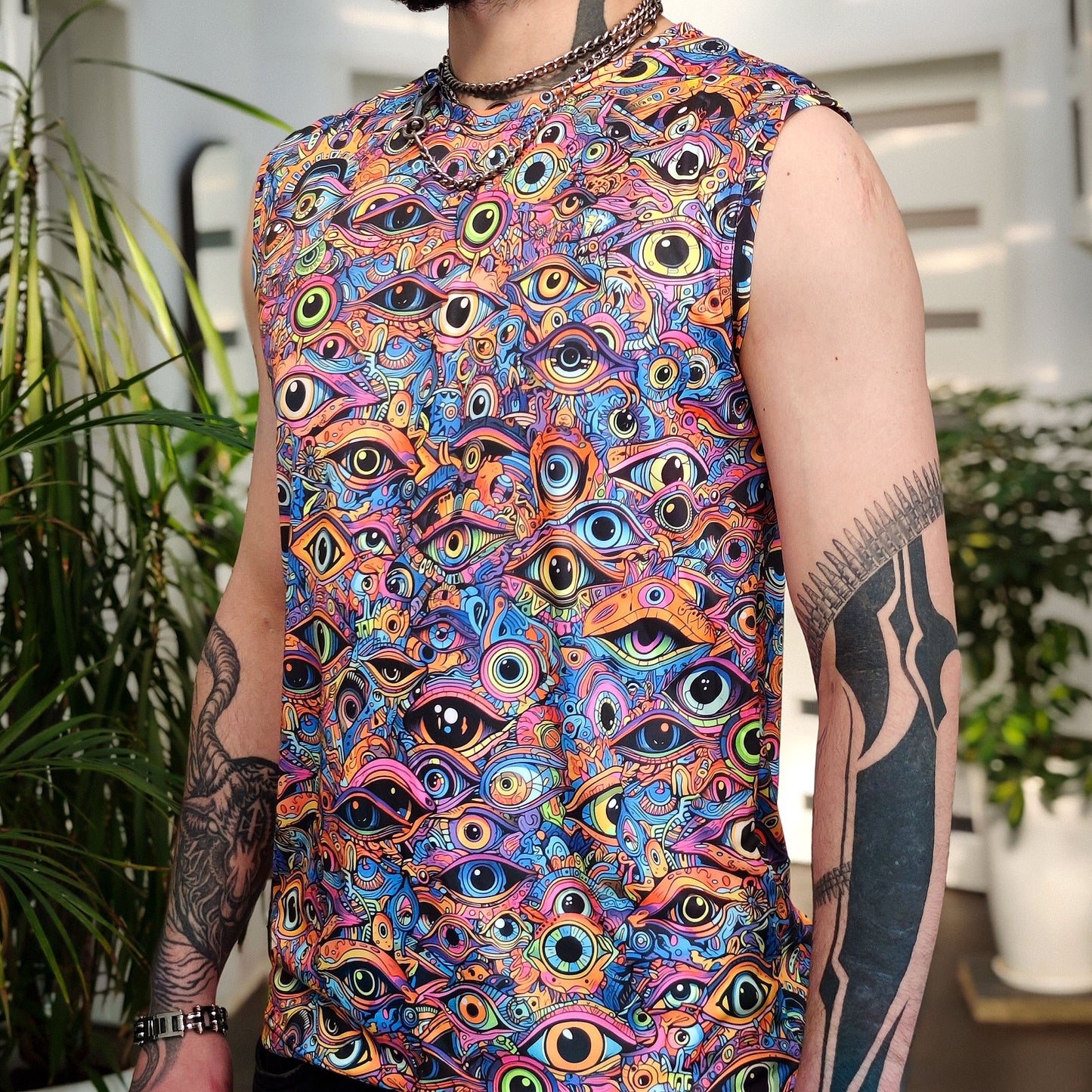 All eyes on me - Set Consisting of a Panama Hat and Sleeveless T-shirt UV Reactive