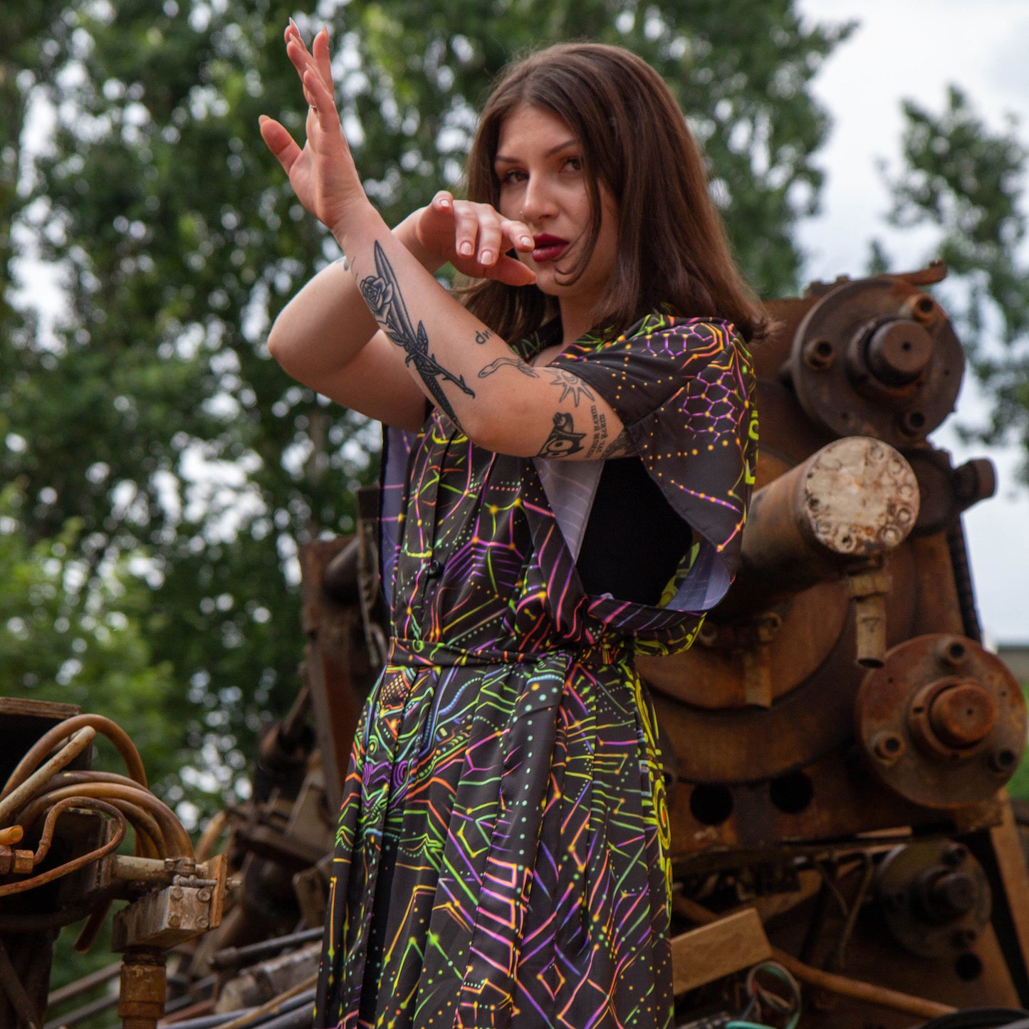 UV Blacklight Sleeveless Kimono -   Ancient Symbols (Unisex)