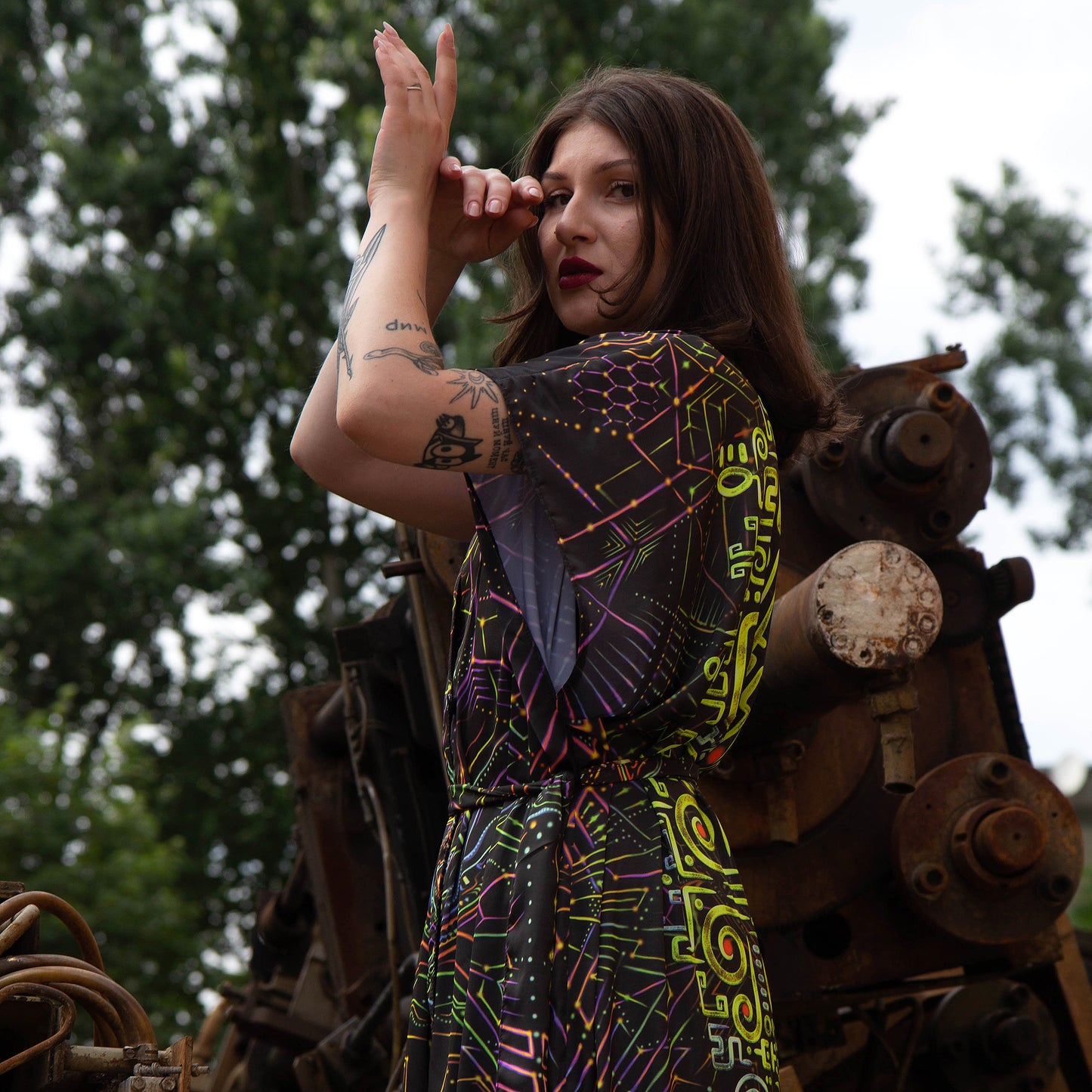 UV Blacklight Sleeveless Kimono -   Ancient Symbols (Unisex)