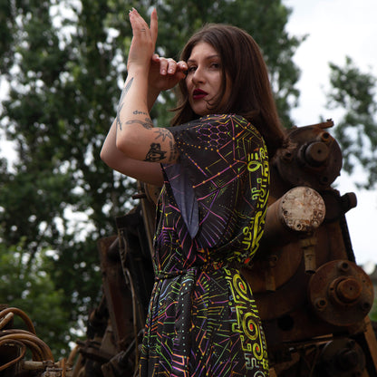 UV Blacklight Sleeveless Kimono -   Ancient Symbols (Unisex)