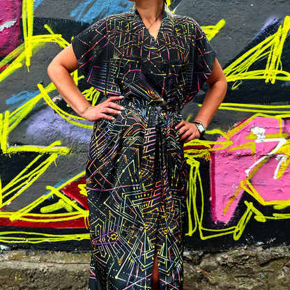 UV Blacklight Sleeveless Kimono -   Ancient Symbols (Unisex)