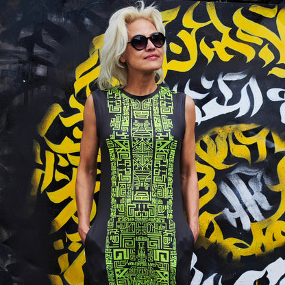 Alien Symbols Blacklight UV Active Sleeveless Dress