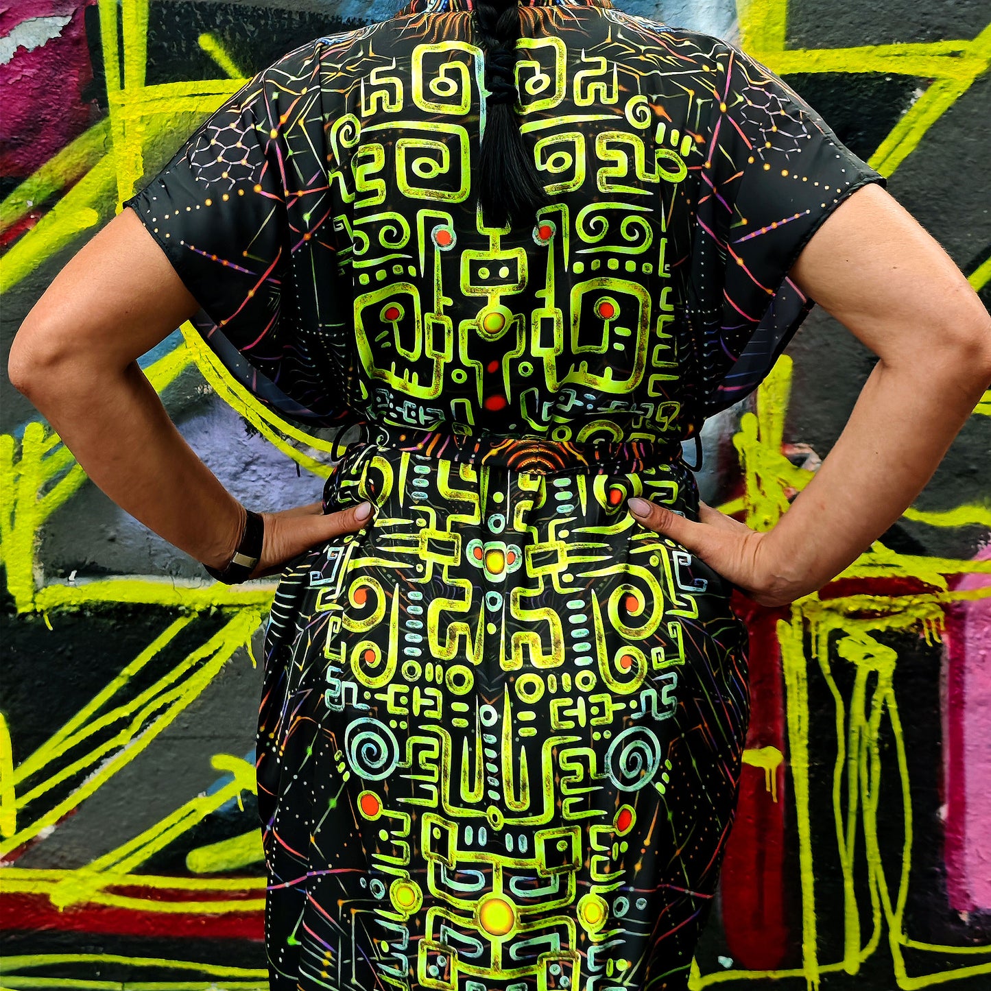 UV Blacklight Sleeveless Kimono -   Ancient Symbols (Unisex)