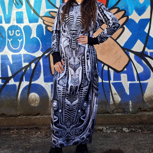 Alien Skin Blacklight UV Active Dress With Hood