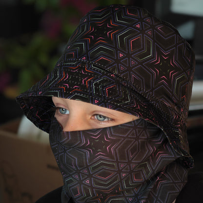 Dark Sacred Geometry - Set with Neck Gaiter and Panama Hat UV Reactive