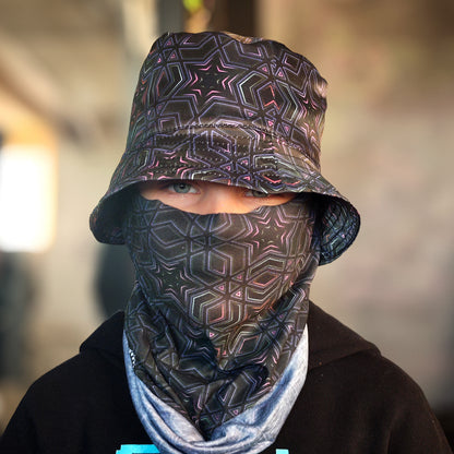 Dark Sacred Geometry - Set with Neck Gaiter and Panama Hat UV Reactive