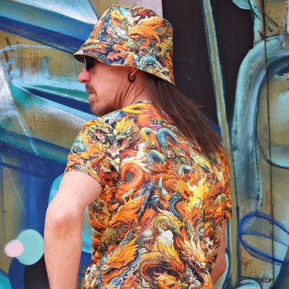 Asian Dragon Set Consisting of a Panama Hat and T-shirt UV Reactive