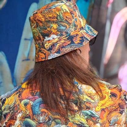 Asian Dragon Set Consisting of a Panama Hat and T-shirt UV Reactive