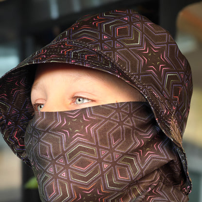 Dark Sacred Geometry - Set with Neck Gaiter and Panama Hat UV Reactive