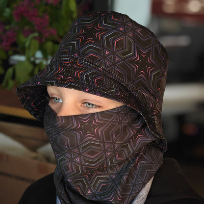 Dark Sacred Geometry - Set with Neck Gaiter and Panama Hat UV Reactive