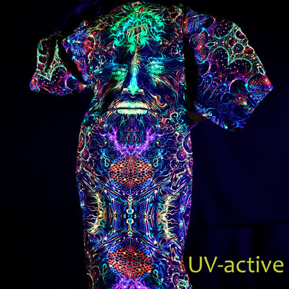 Blacklight Kimono , Rave Dress, Festival Tunic, Trippy Wear with sacred geometry (Unisex)
