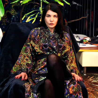 Blacklight Kimono , Rave Dress, Festival Tunic, Trippy Wear with sacred geometry (Unisex)