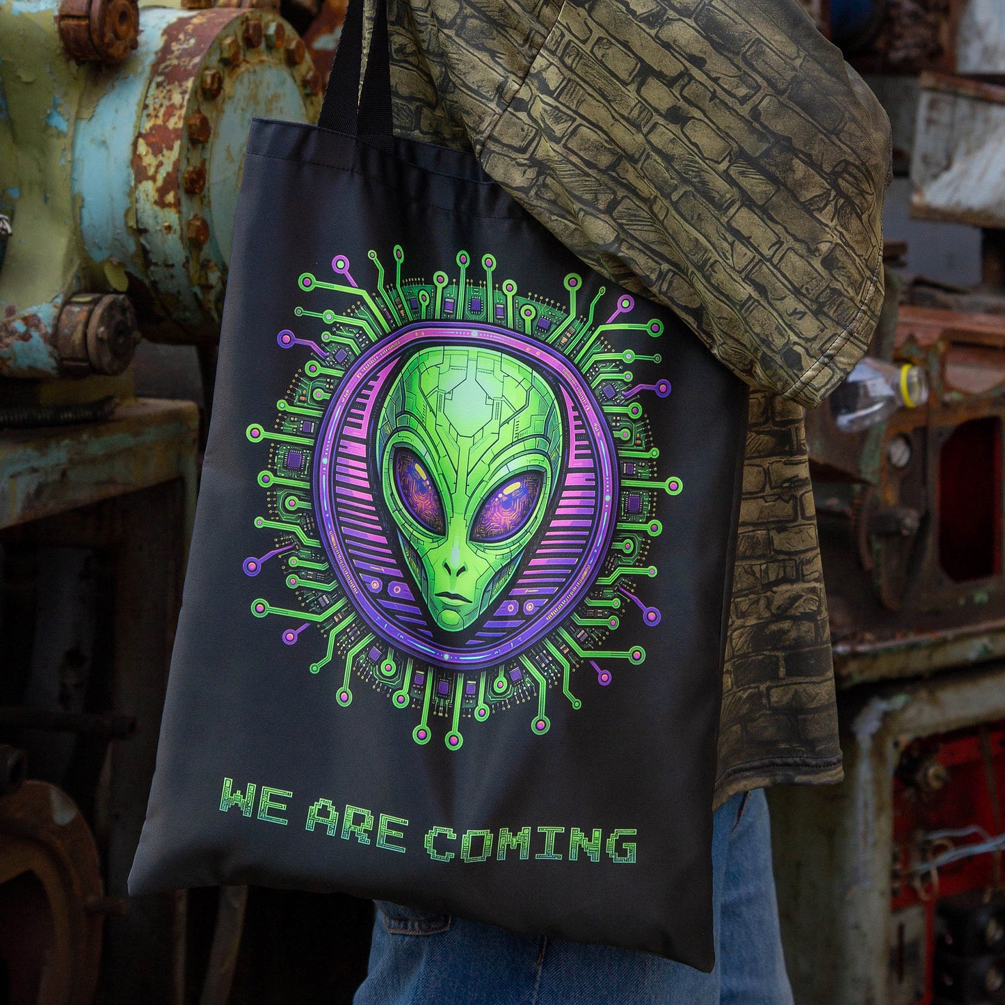 UFO Alien Blacklight UV active shopper bag