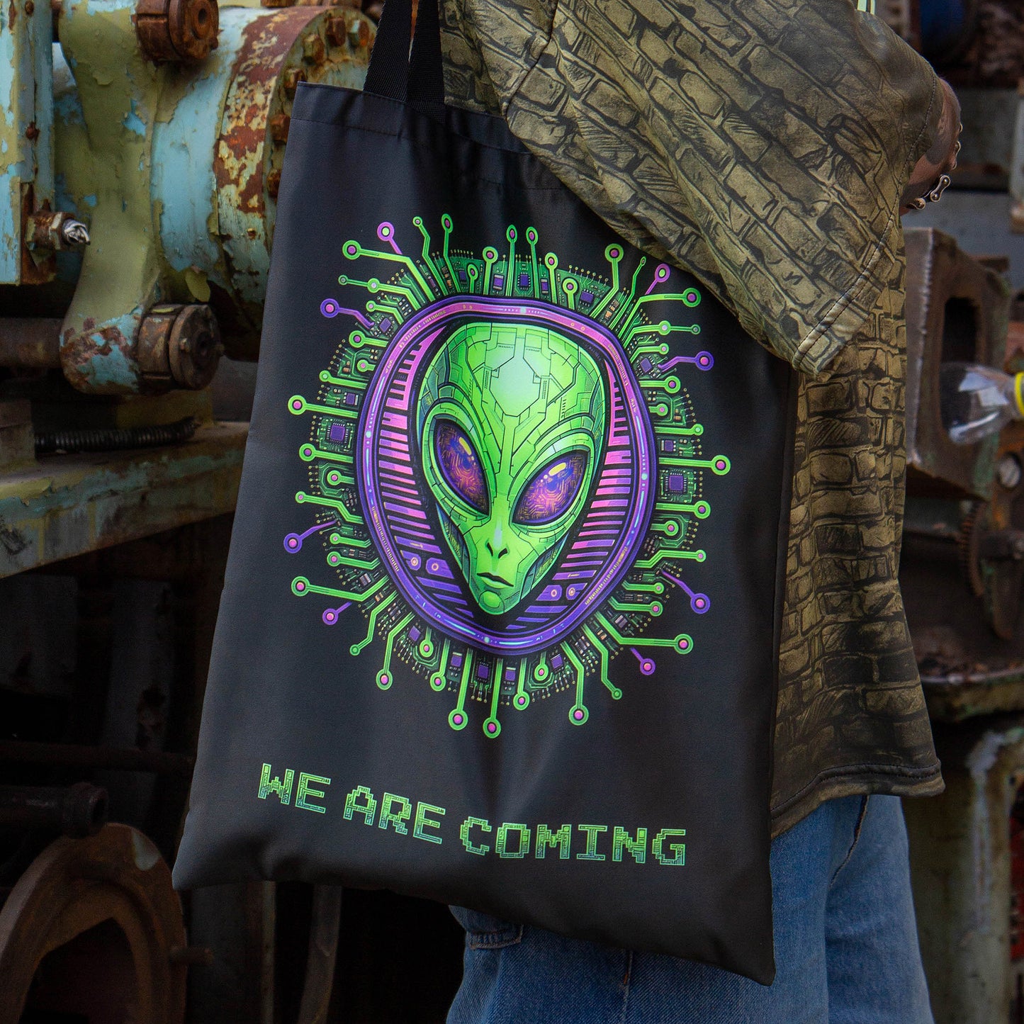 UFO Alien Blacklight UV active shopper bag