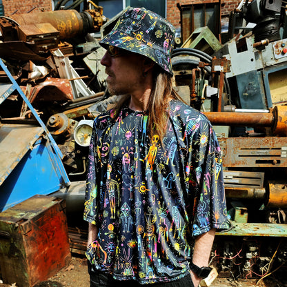 Shamanic Street Art Panama, Blacklight UV active bucket hat
