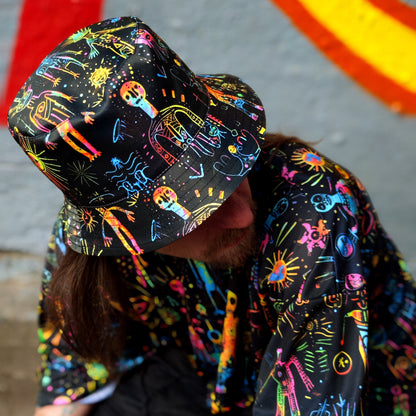 Shamanic Street Art Panama, Blacklight UV active bucket hat