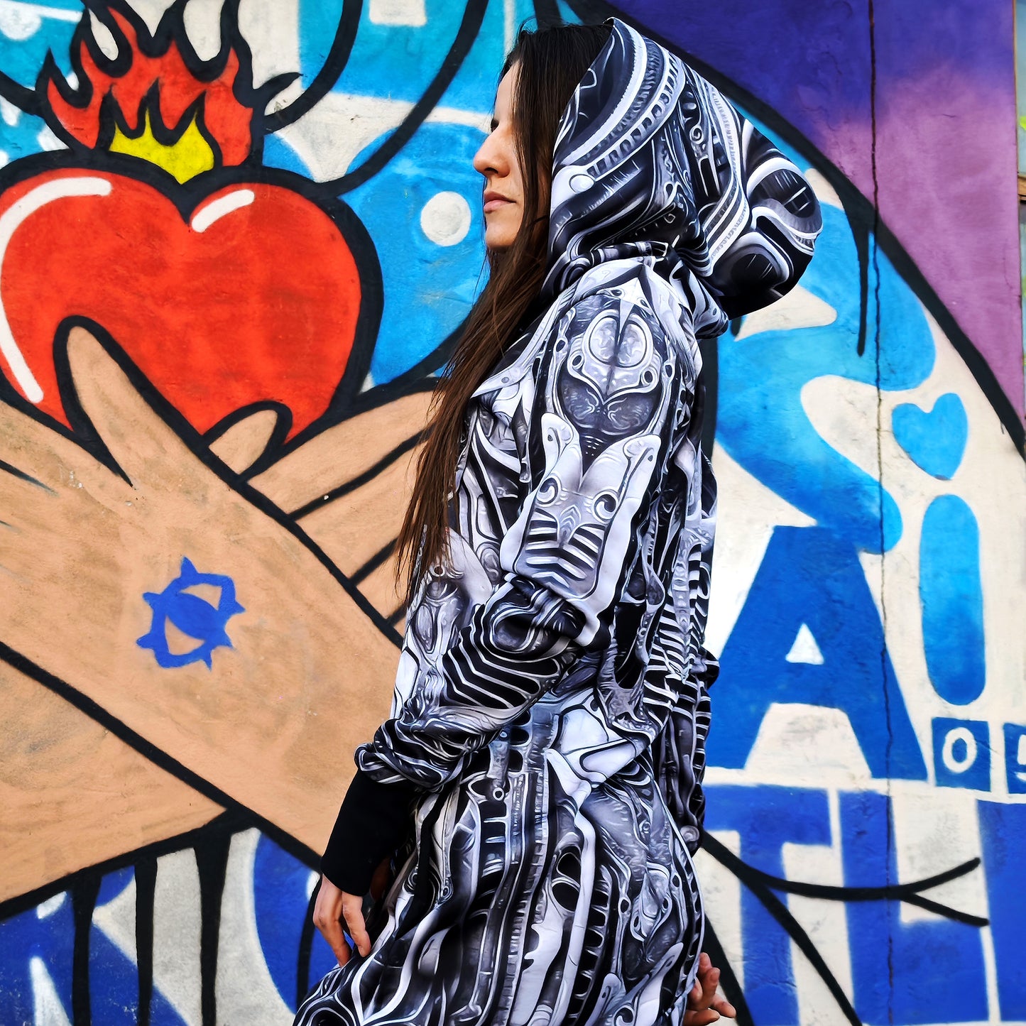 Alien Skin Blacklight UV Active Dress With Hood