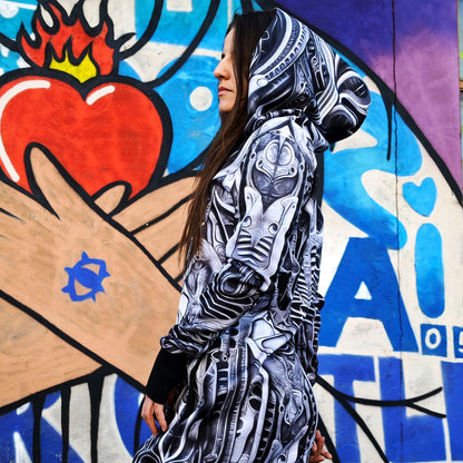Alien Skin Blacklight UV Active Dress With Hood