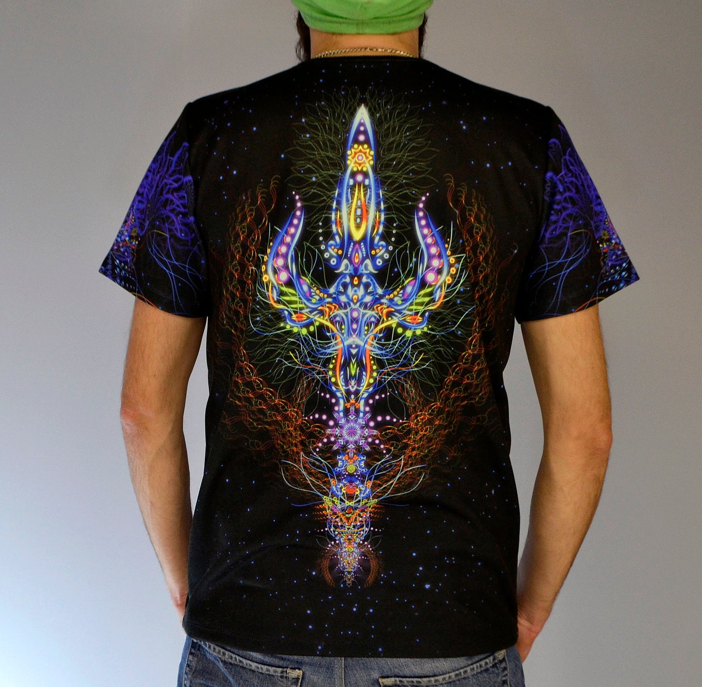 Adept  Blacklight UV active T-shirt with a trident graphic