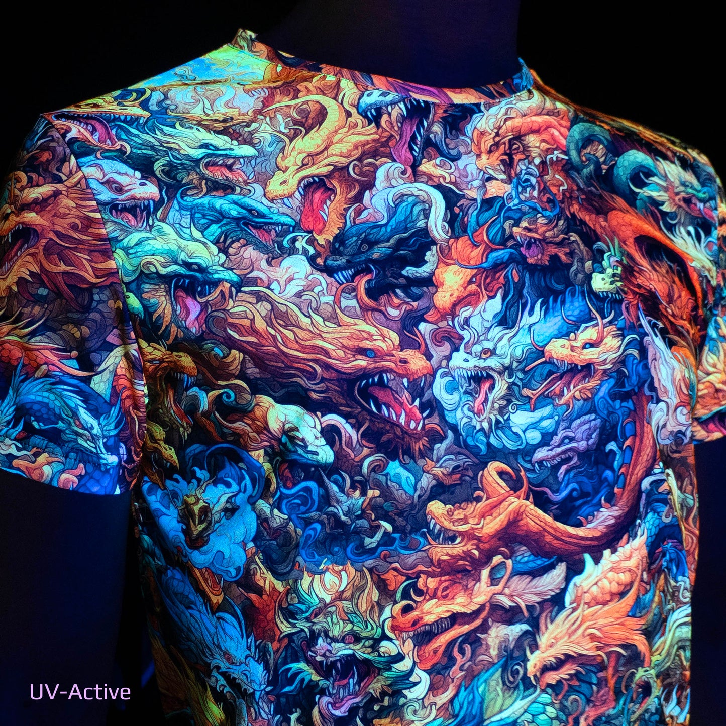 Glow in the dark dragon T-shirt for raves and festivals