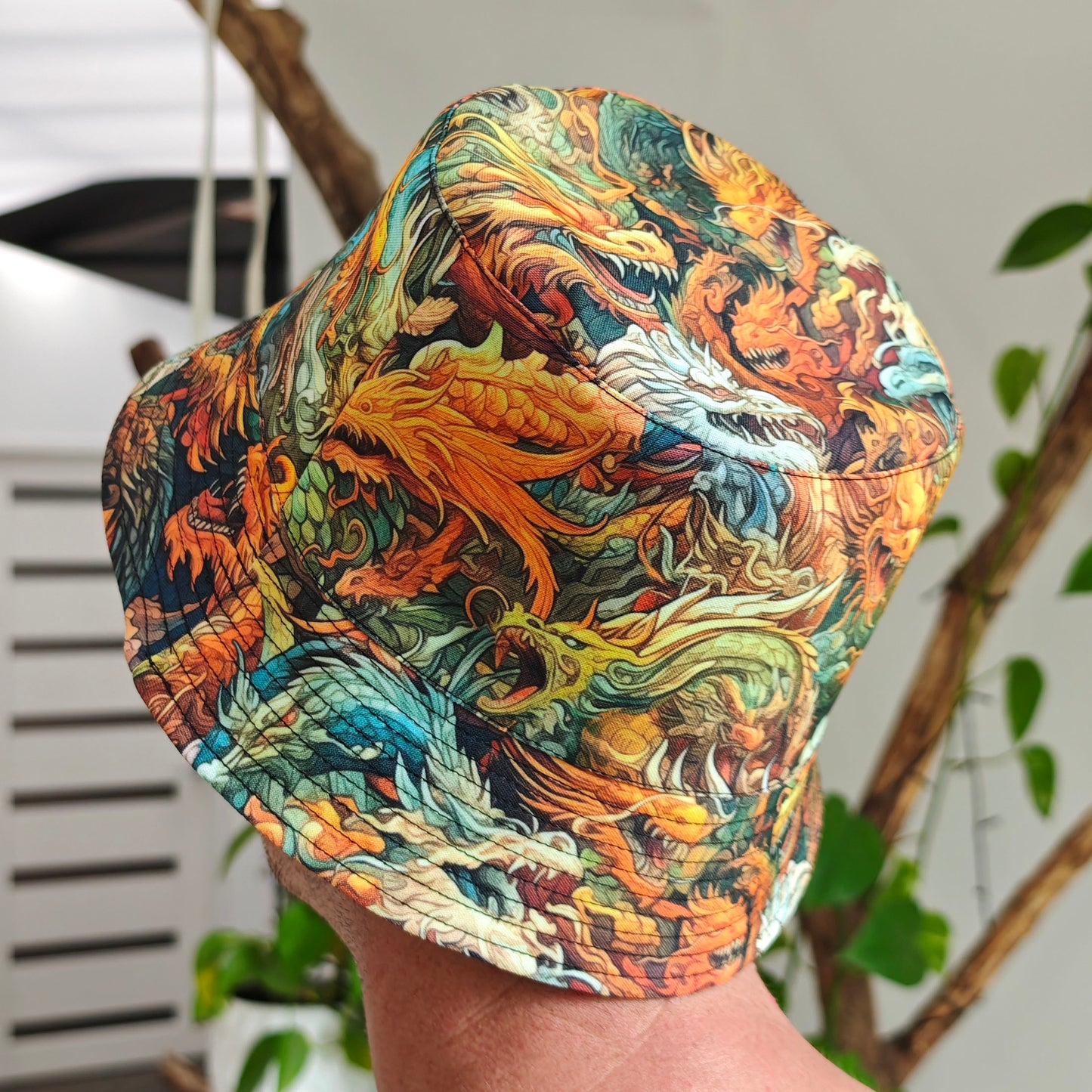 Asian Dragons Panama, Blacklight UV active bucket hat