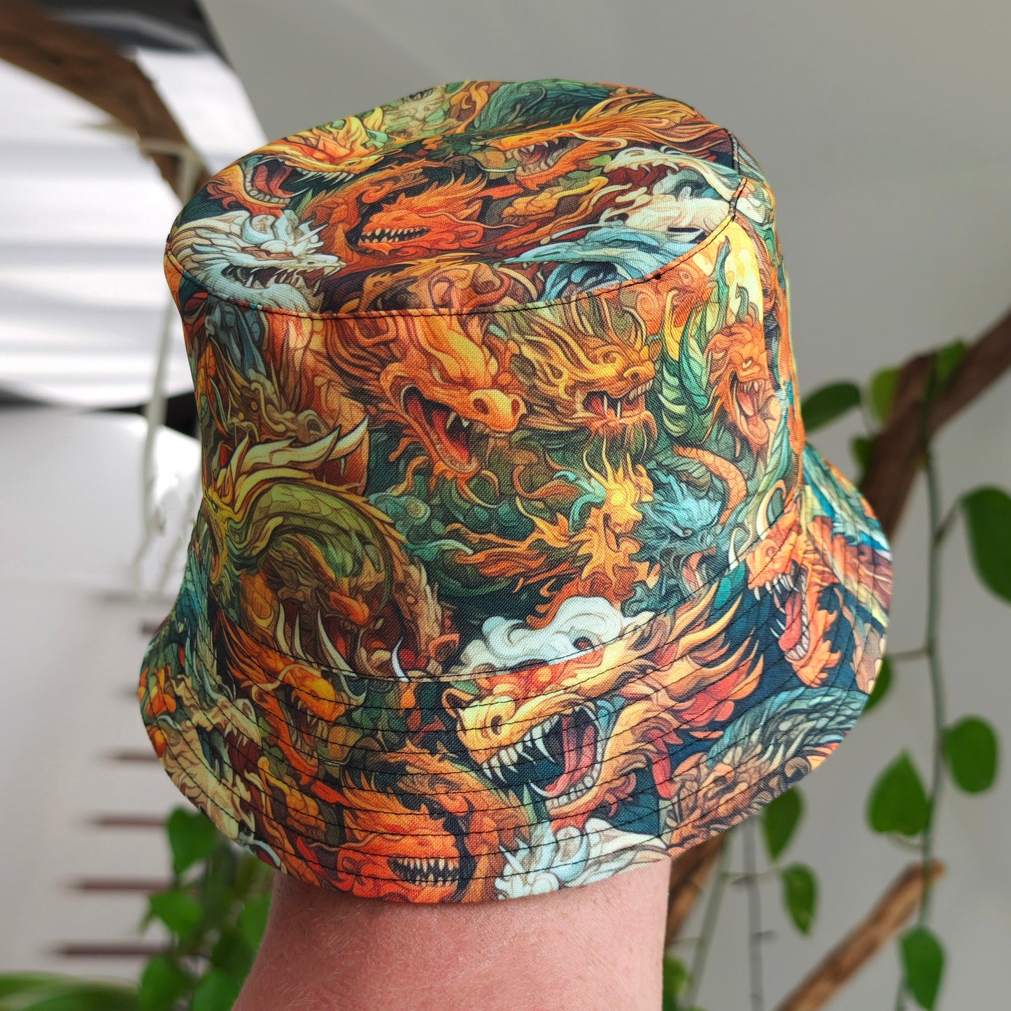 Asian Dragons Panama, Blacklight UV active bucket hat