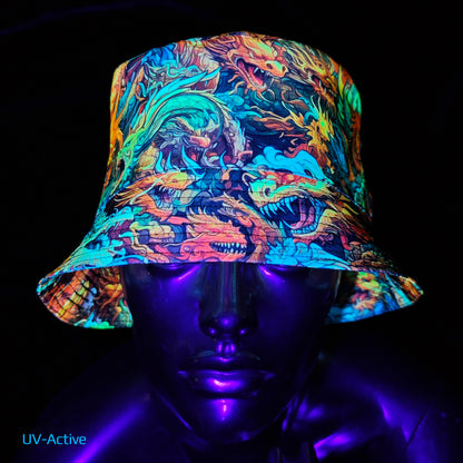 Asian Dragons Panama, Blacklight UV active bucket hat
