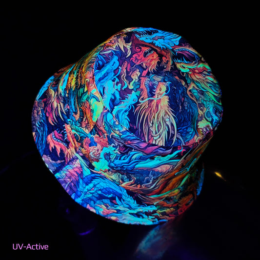 Asian Dragons Panama, Blacklight UV active bucket hat