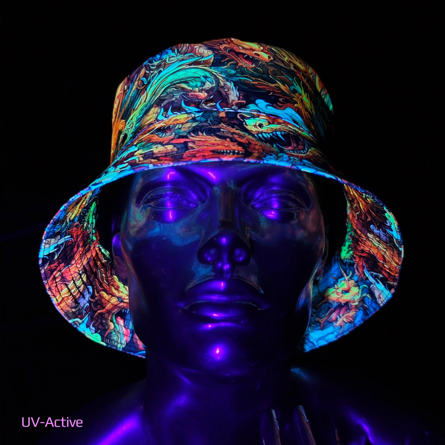 Asian Dragons Panama, Blacklight UV active bucket hat