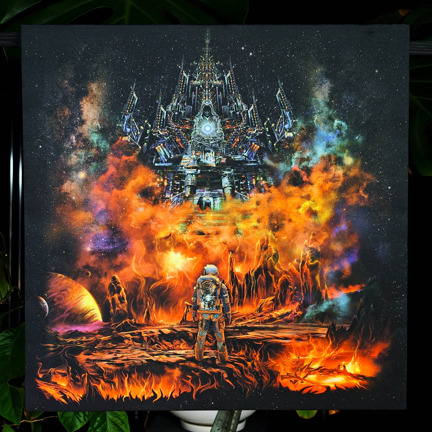 Astronaut's fiery journey UV-Active Wrapped Canvas