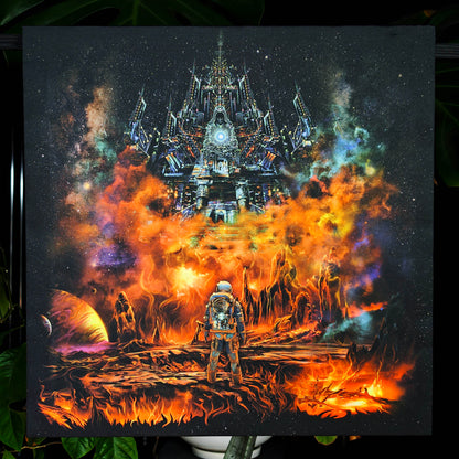Astronaut's fiery journey UV-Active Wrapped Canvas