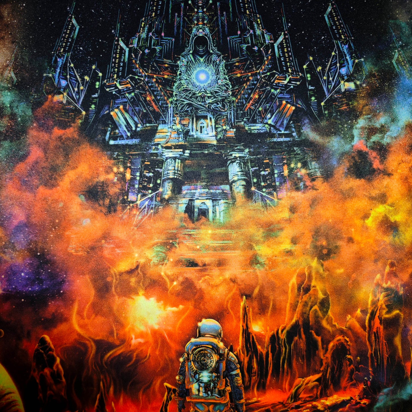 Astronaut's fiery journey UV-Active Wrapped Canvas