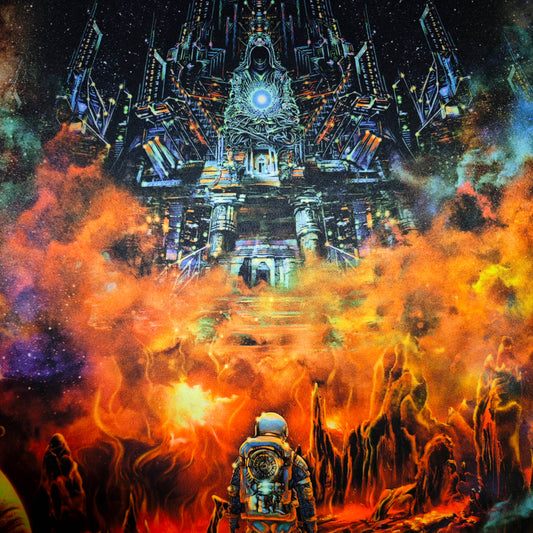 Astronaut's fiery journey UV-Active Wrapped Canvas