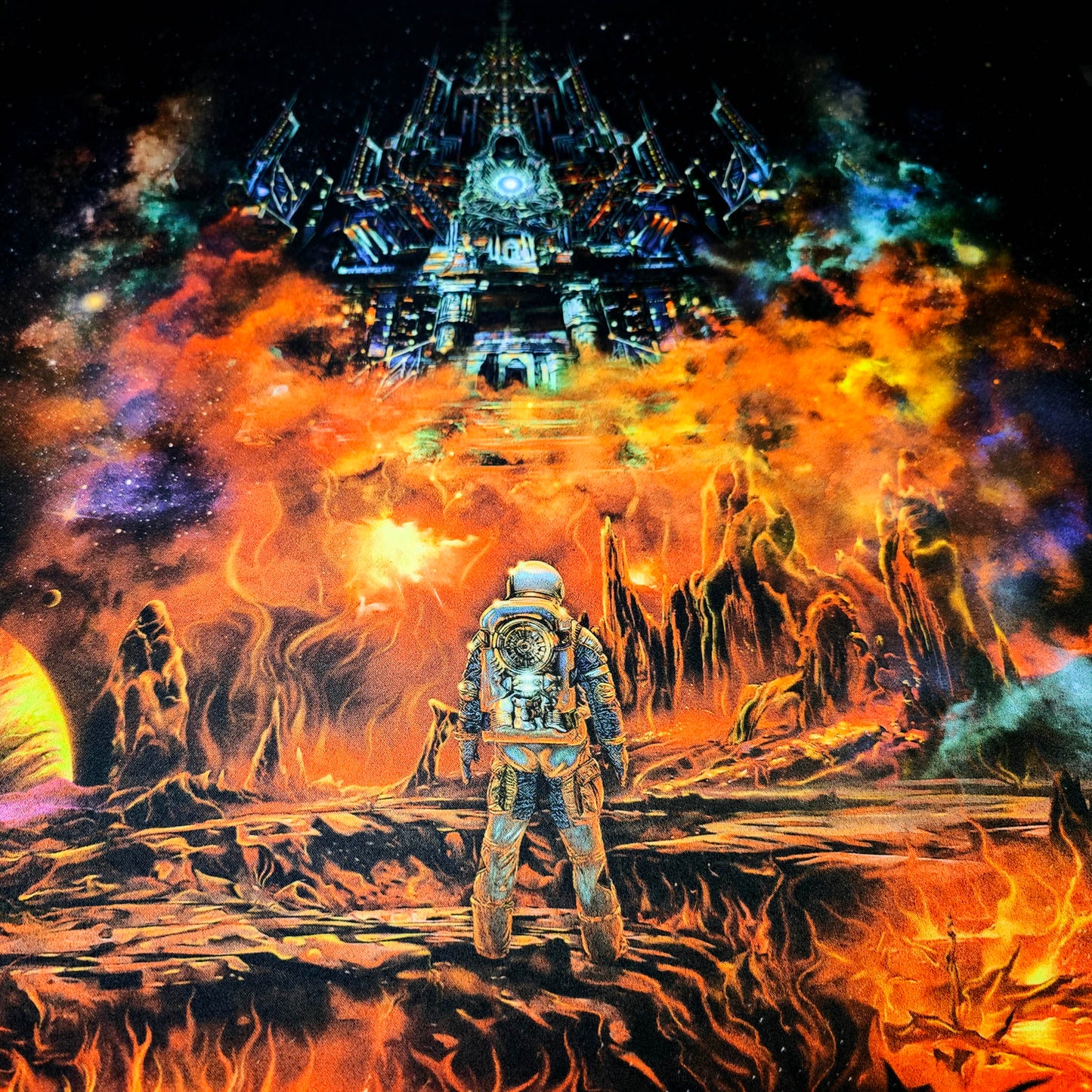 Astronaut's fiery journey UV-Active Wrapped Canvas