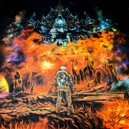 Astronaut's fiery journey UV-Active Wrapped Canvas