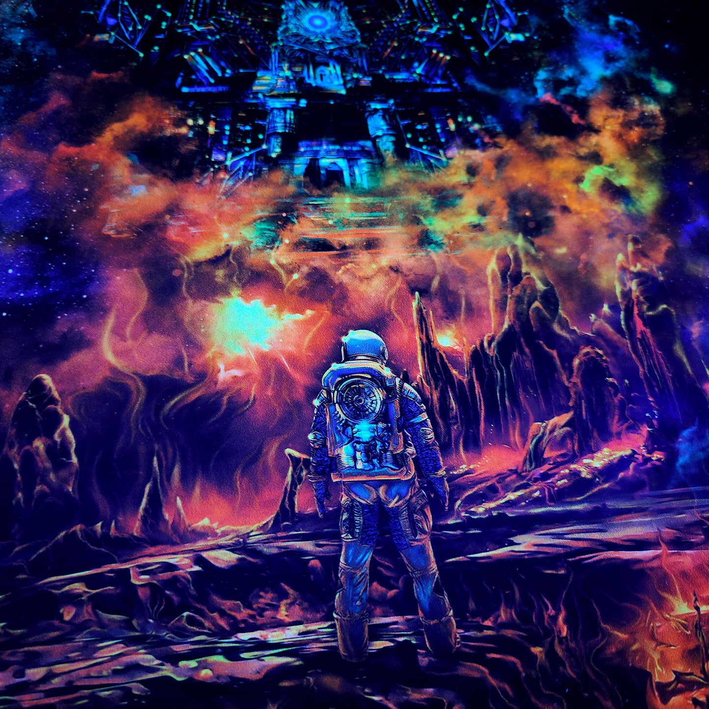 Astronaut's fiery journey UV-Active Wrapped Canvas